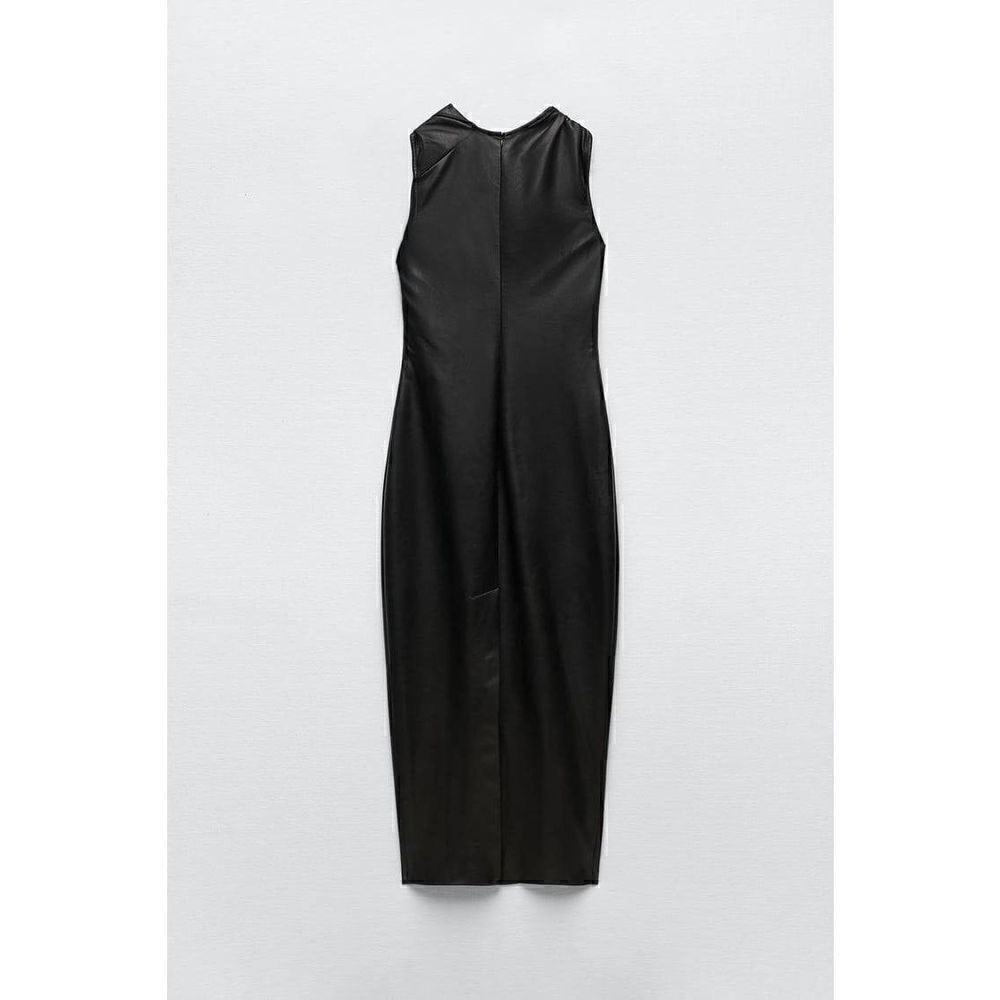ZARA FAUX LEATHER MIDI BLACK DRESS NWT BLOGGERS FAV - Picture 12 of 16